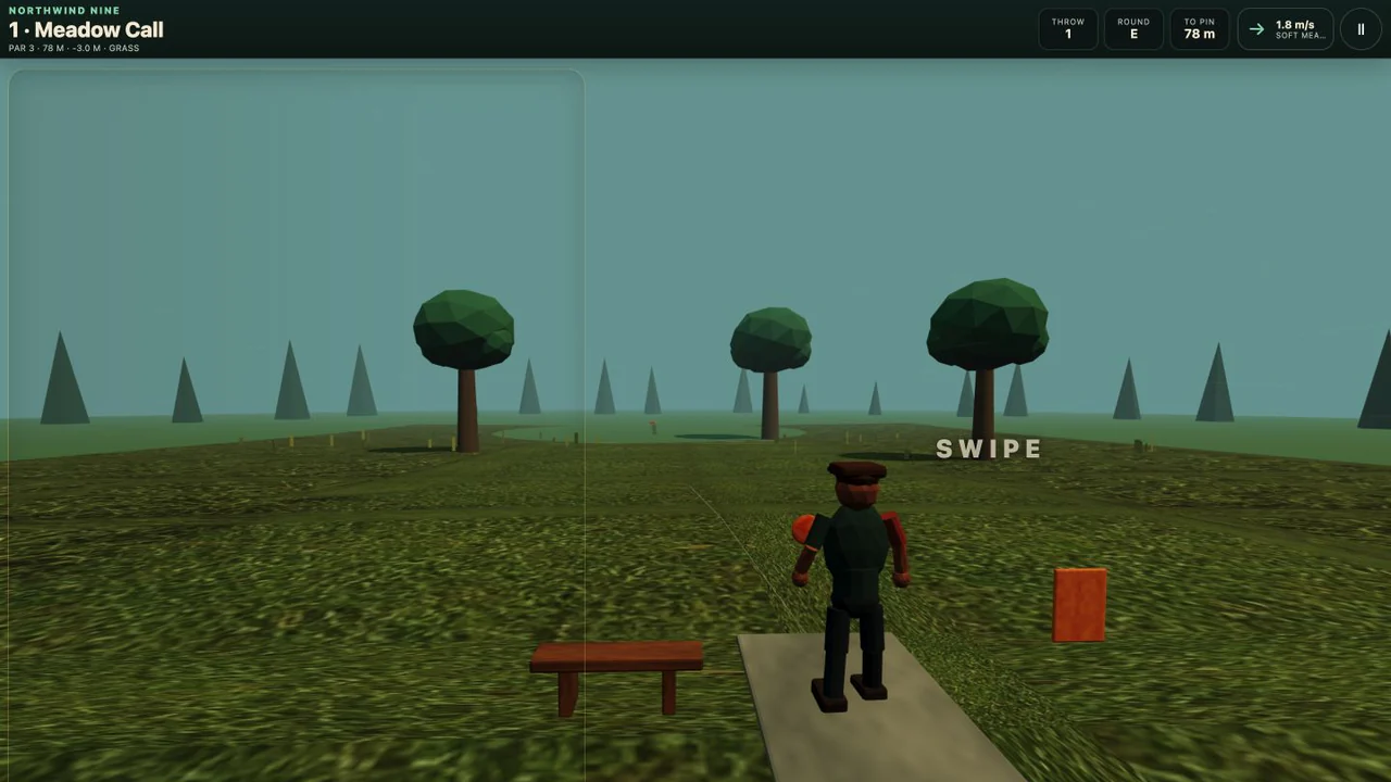 Northwind Nine wooded disc golf fairway with a player lining up a throw