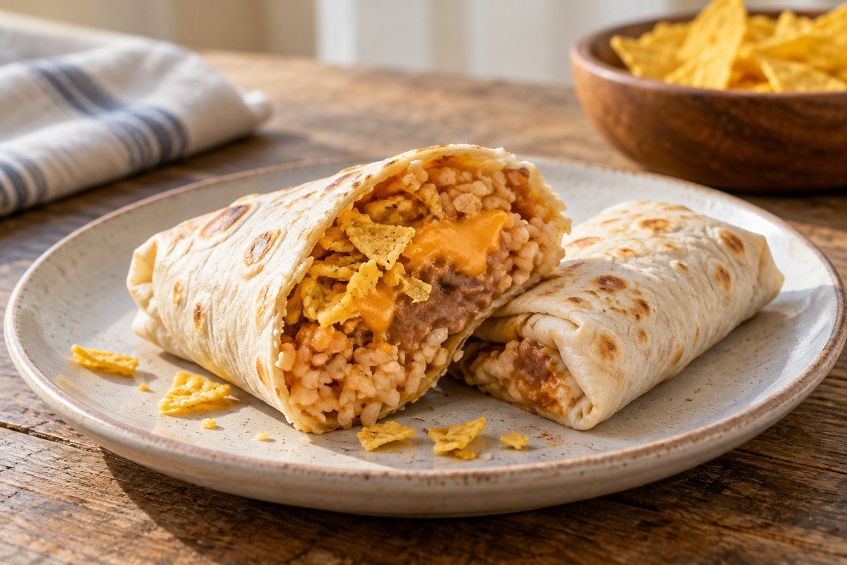 AI-generated food-family still life: filled tortilla wraps