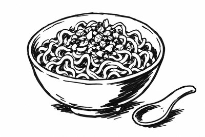 AI-generated marker-style illustration of Peanut-Butter Chili Noodles