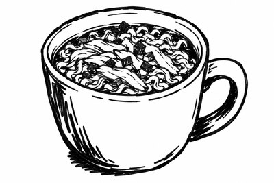 AI-generated marker-style illustration of Brothy Chicken-Pickle Cup