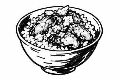 AI-generated marker-style illustration of Smoked-Oyster Rice Cup