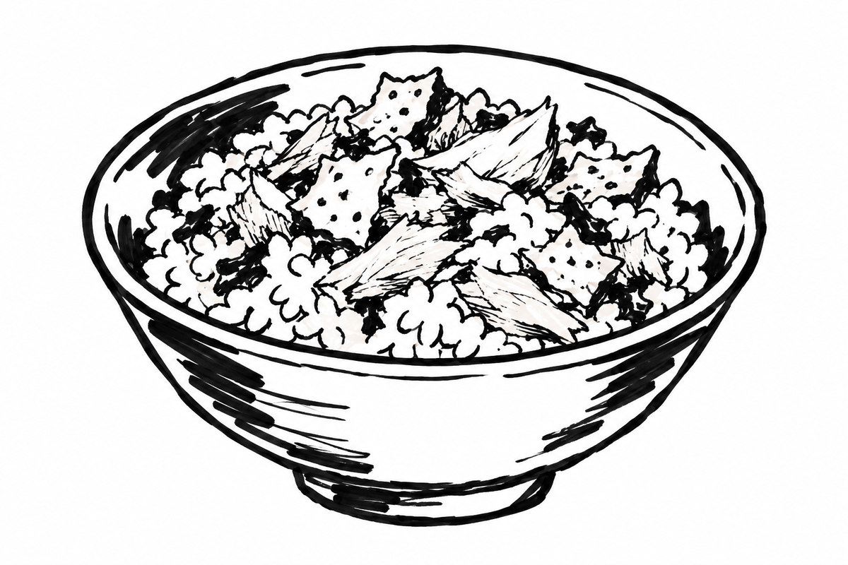 AI-generated marker-style illustration of Salmon-and-Cracker Rice