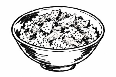 AI-generated marker-style illustration of Salmon-and-Cracker Rice