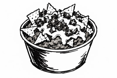 AI-generated marker-style illustration of Refried-Bean Nacho Cup