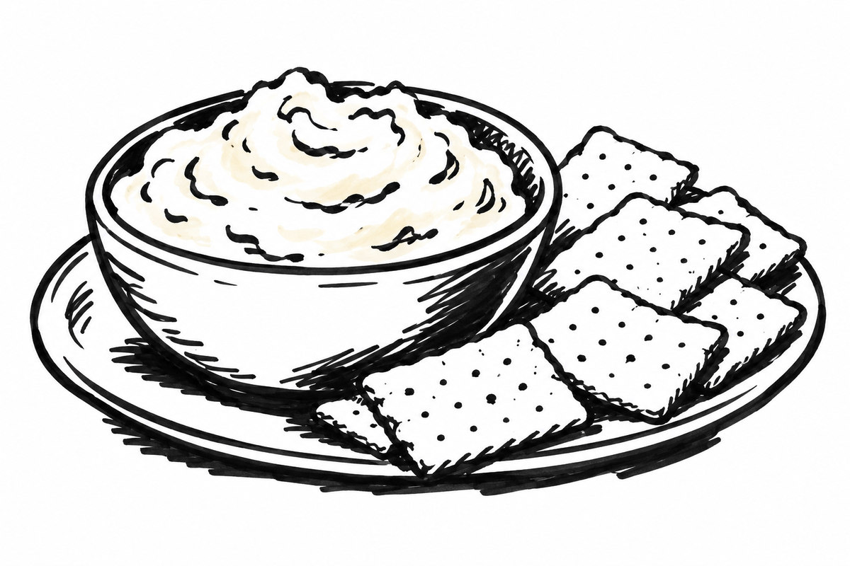 AI-generated marker-style illustration of Savory Garlic Potato Dip