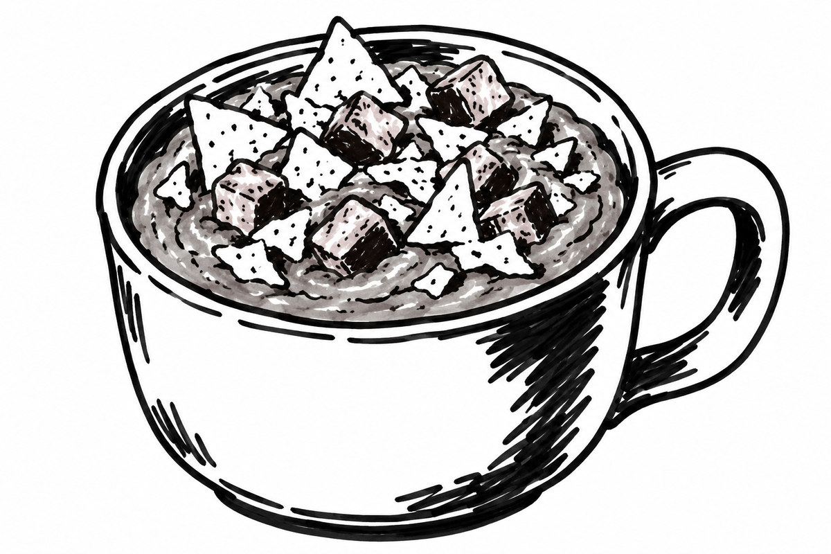 AI-generated marker-style illustration of Sausage-Bean Stew Cup