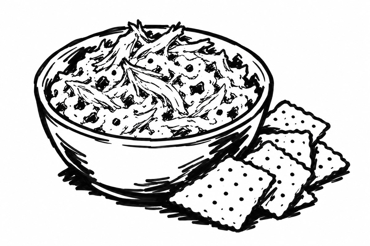 AI-generated marker-style illustration of Buffalo-Style Chicken Dip