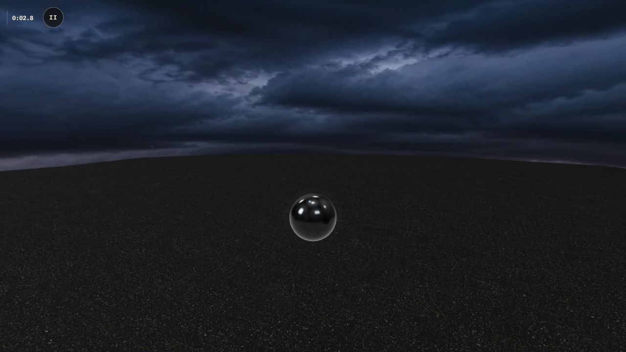 Chrome sphere overlooking the seamless summer, desert and arctic mountain arcade world