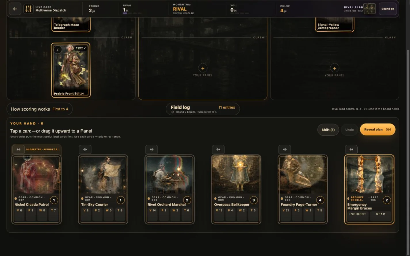 Original Multiverse cards arranged across the Street, Skyway and Threshold battle table