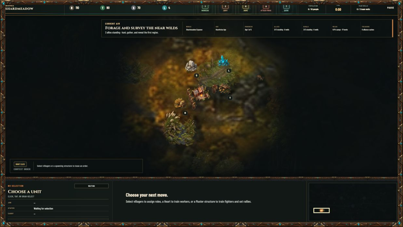 Verified Shardmeadow v2.3.1 Expanse gameplay with faction-private battlefield and minimap exploration, calm standing Reedhorn, and physical-alpha terrain layers
