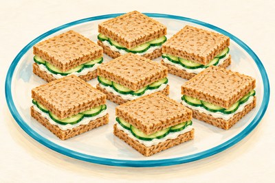 Cucumber and cream cheese sandwich squares.