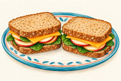 Apple, cheddar and spinach sandwiches.