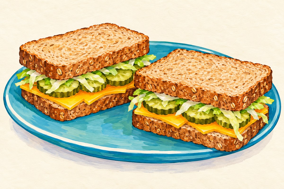 Cheddar, dill pickle and lettuce sandwiches.