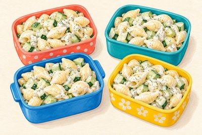 Creamy cucumber and dill pasta salad.