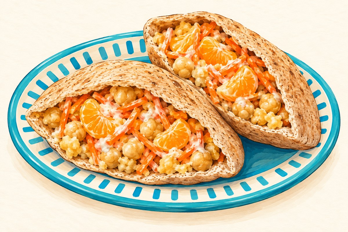 Chickpea and clementine pita pockets.