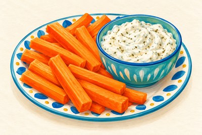 Lemon feta dip with carrot sticks.