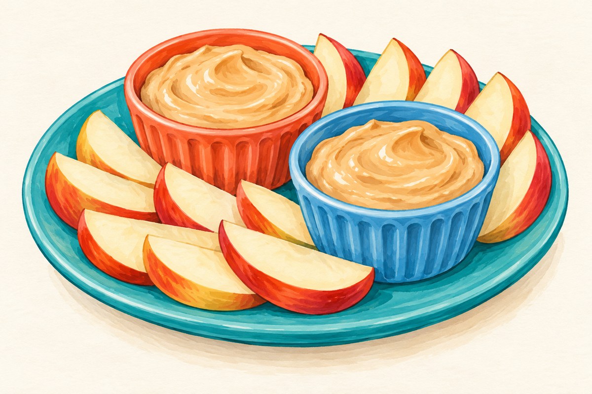 Creamy peanut-butter dip with apple slices.