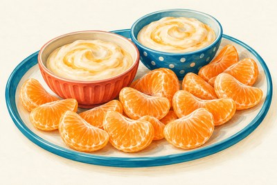 Clementine segments with orange-honey yogurt dip.