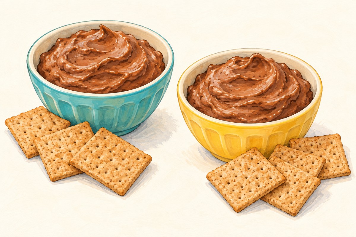 Cocoa banana dip with plain wheat crackers.