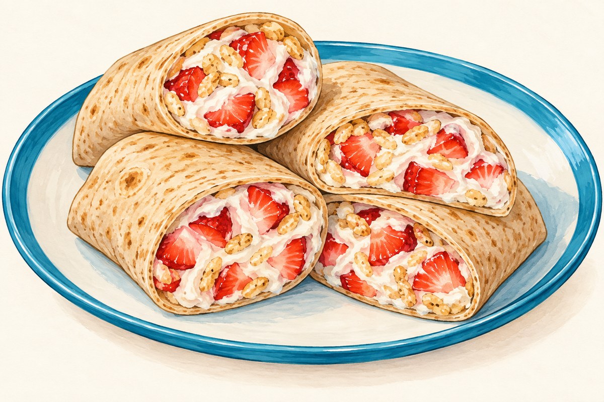 Strawberry cream cheese wraps cut into halves.