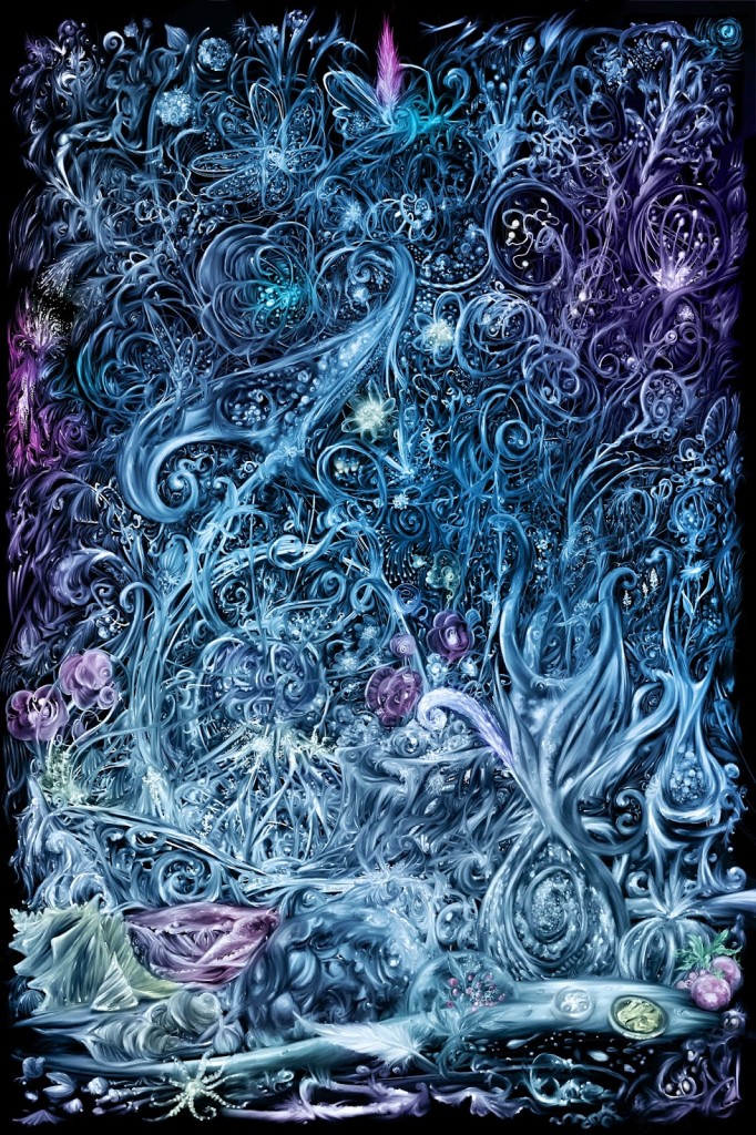 Dense blue and violet Flowers digital illustration