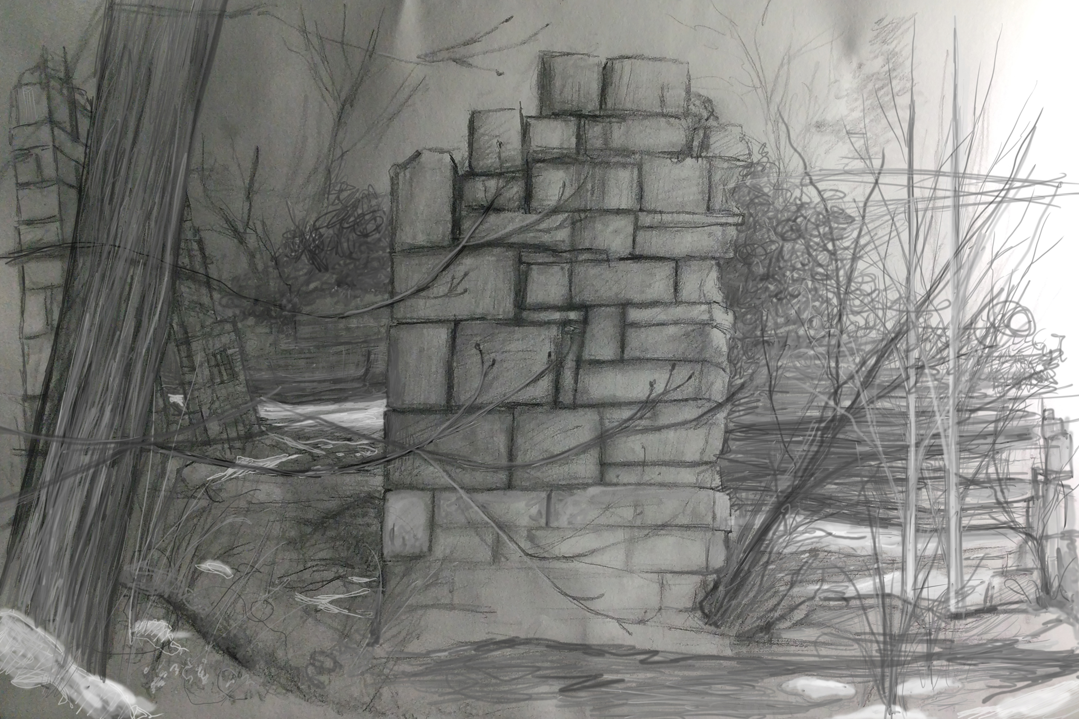 Old Mill Hastings Minnesota Spring 2015  pencil drawing