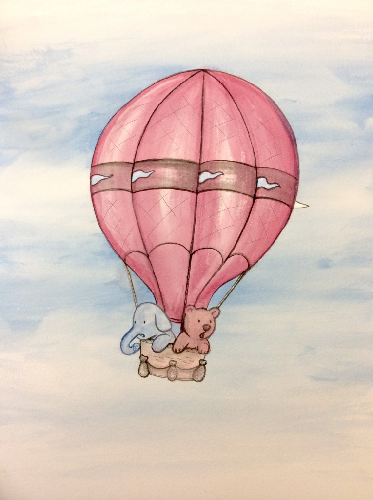 Darby the Bear hot-air-balloon watercolor