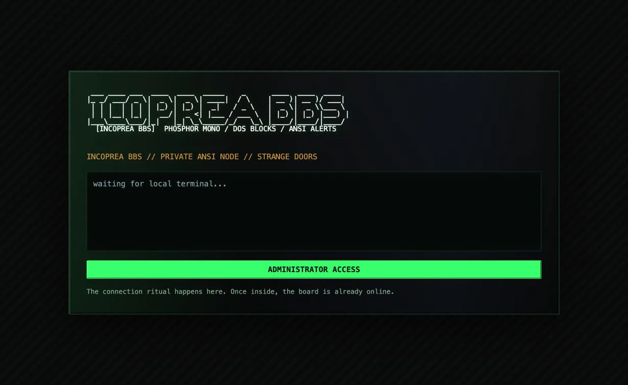 Incoprea BBS private ANSI node