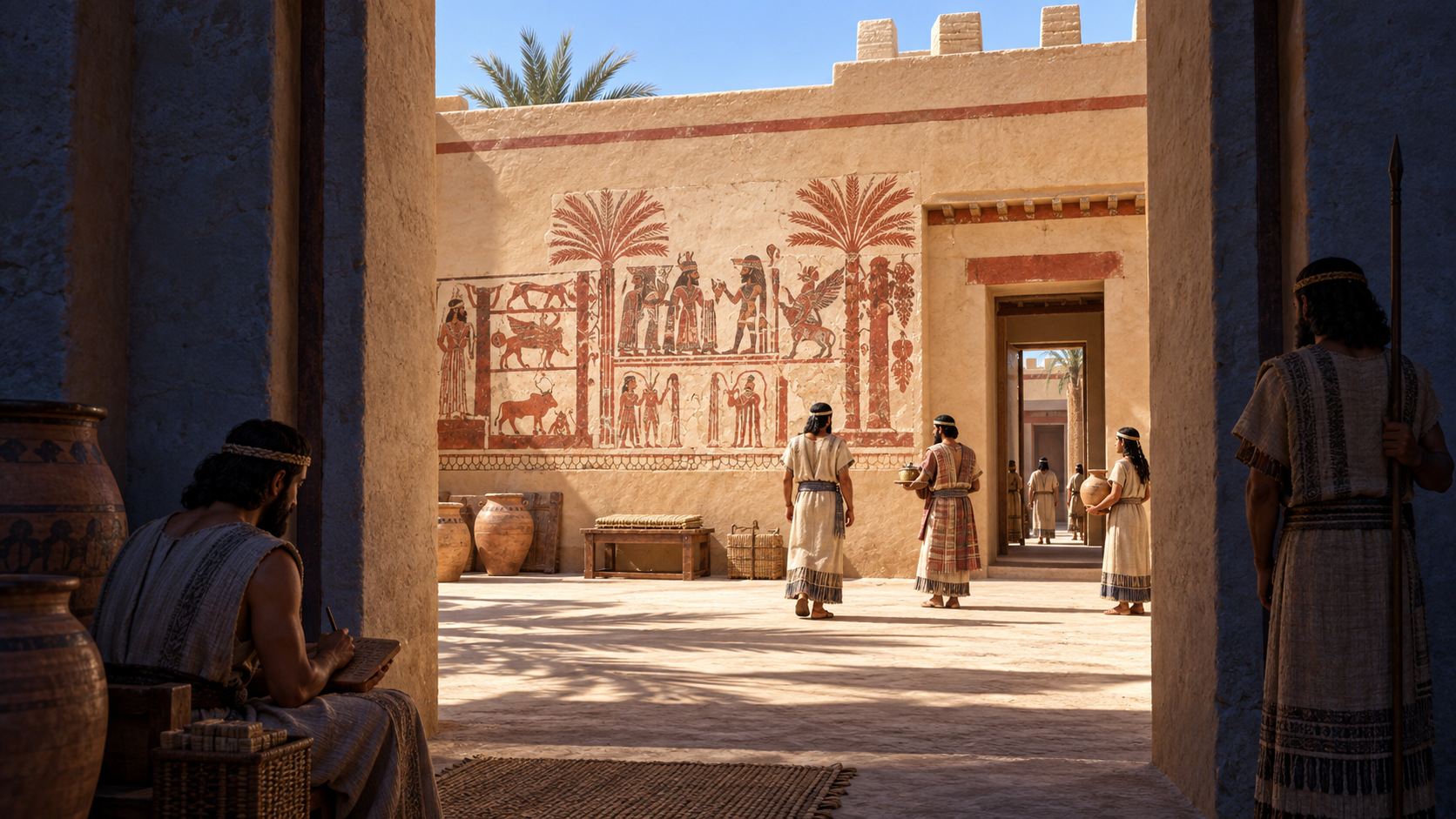 AI-assisted historical reconstruction of The Painted World Inside Mari; not an archival photograph. Interpretive details may differ from the historical record.
