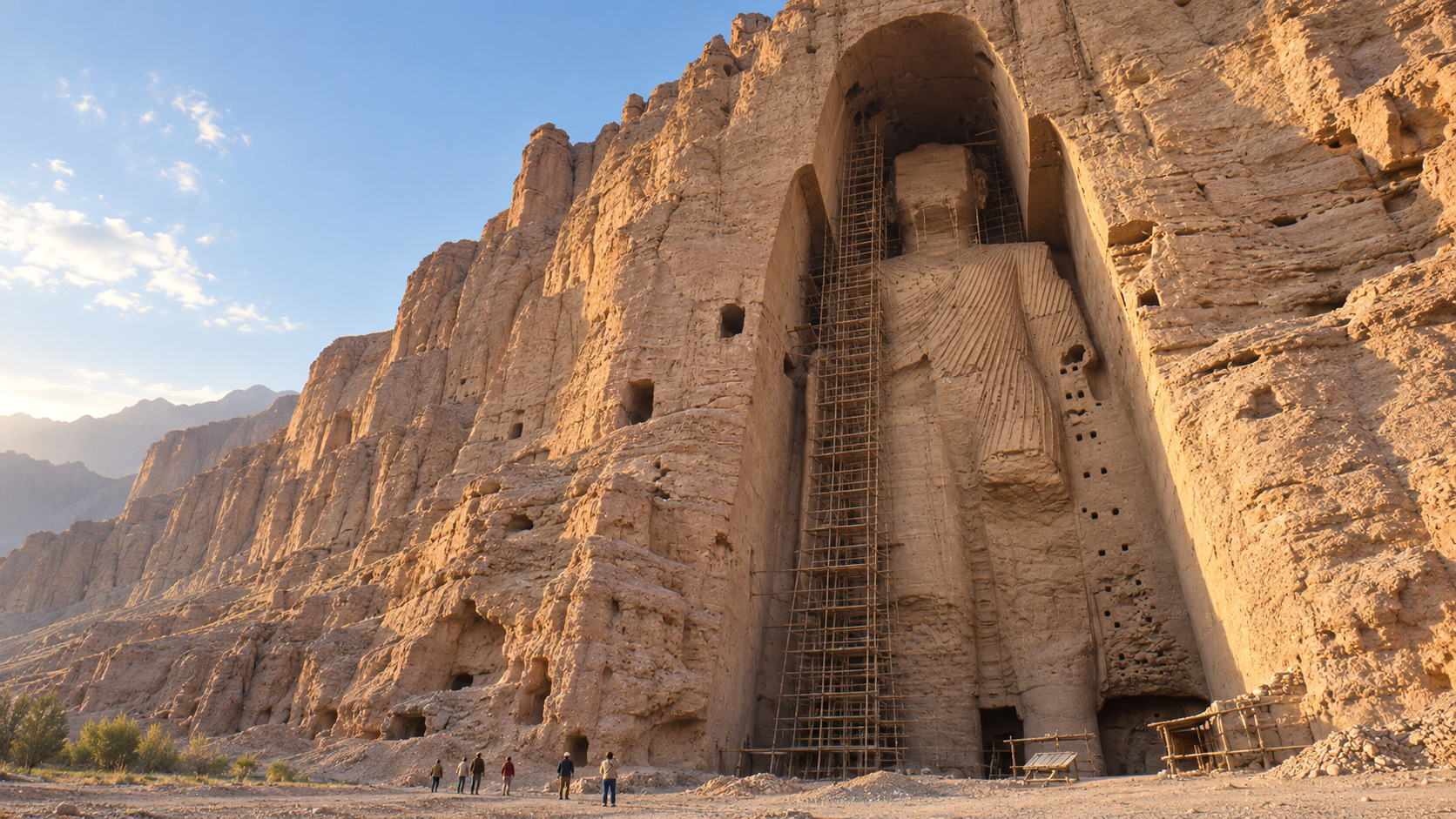 AI-assisted historical reconstruction of The Buddhas Inside the Cliff; not an archival photograph. Interpretive details may differ from the historical record.