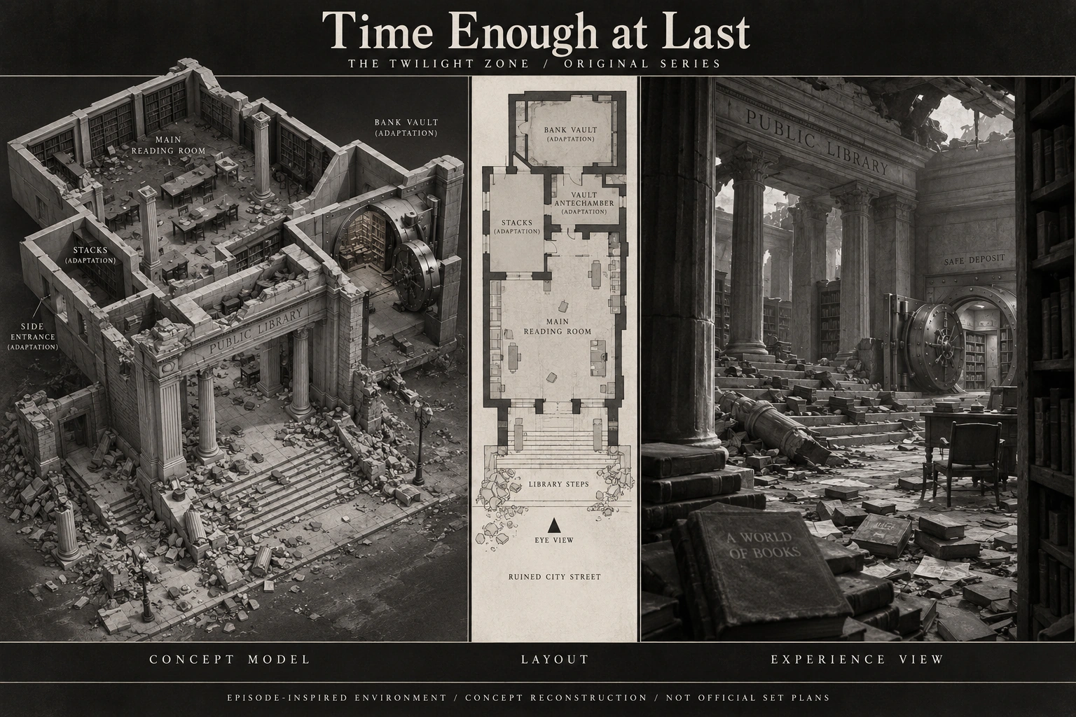 Set model design board for The Twilight Zone: Time Enough at Last.