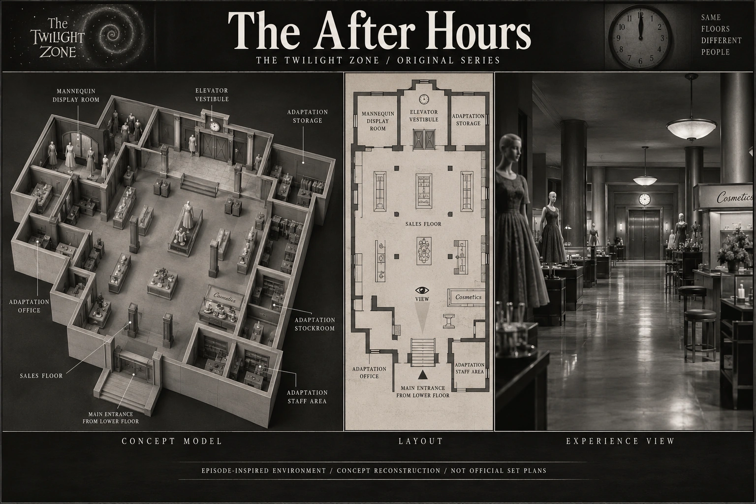 Set model design board for The Twilight Zone: The After Hours.