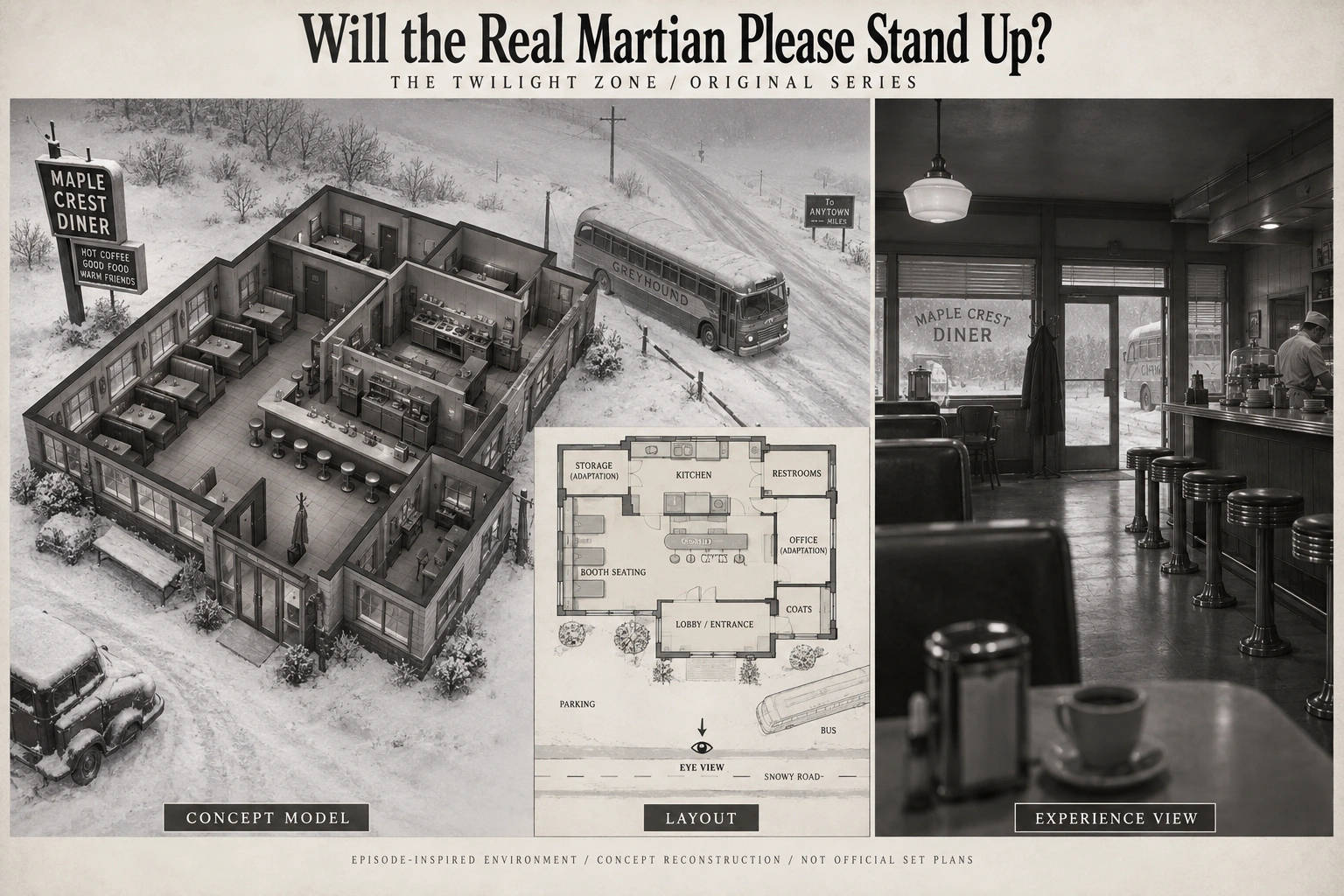 Set model design board for The Twilight Zone: Will the Real Martian Please Stand Up?.