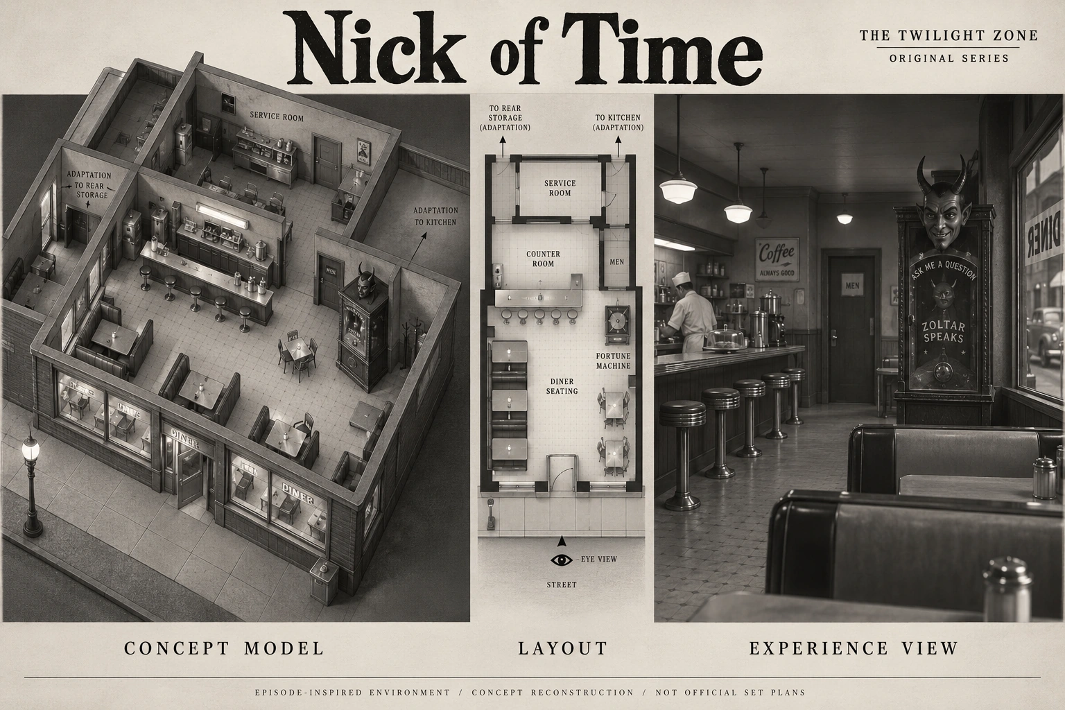 Set model design board for The Twilight Zone: Nick of Time.