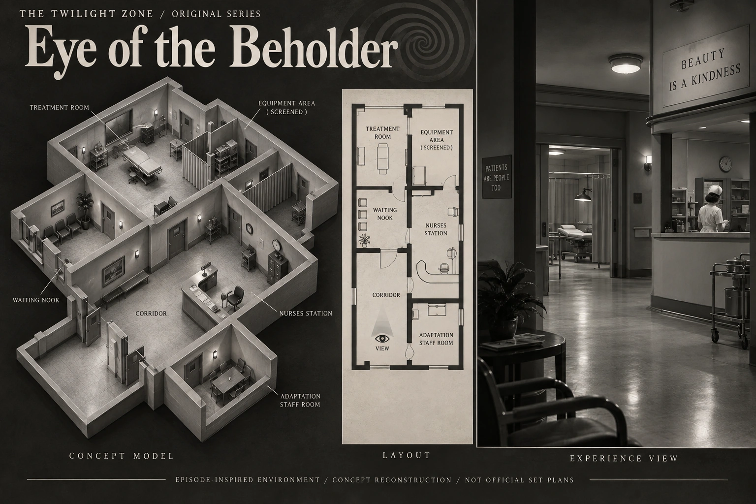 Set model design board for The Twilight Zone: Eye of the Beholder.