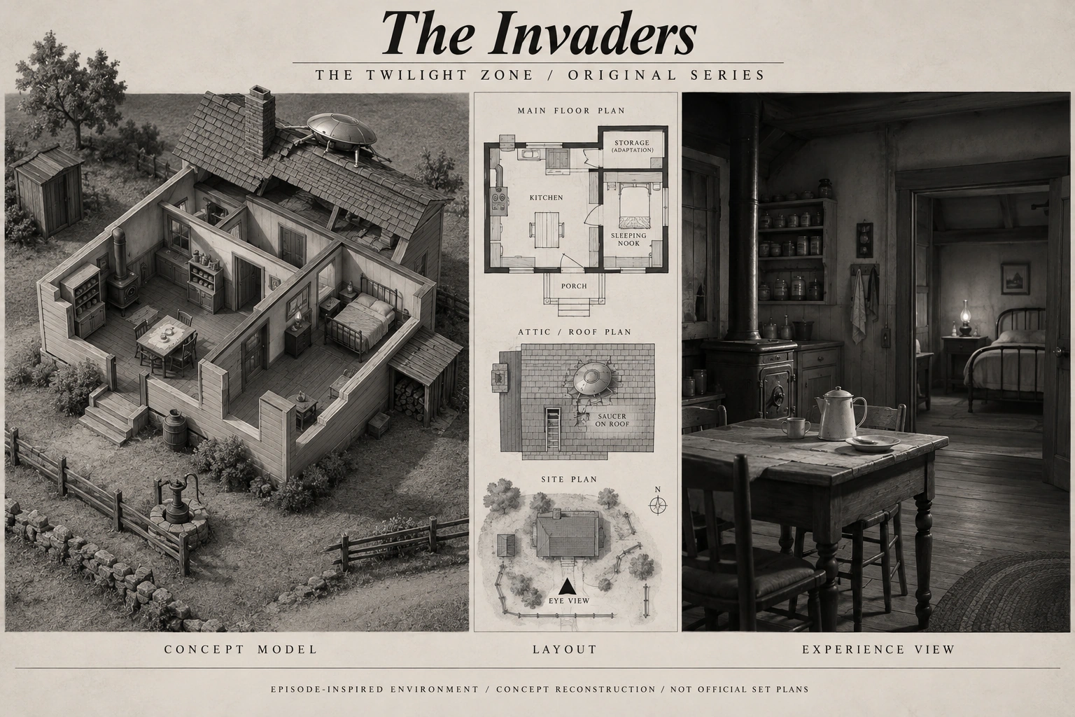 Set model design board for The Twilight Zone: The Invaders.