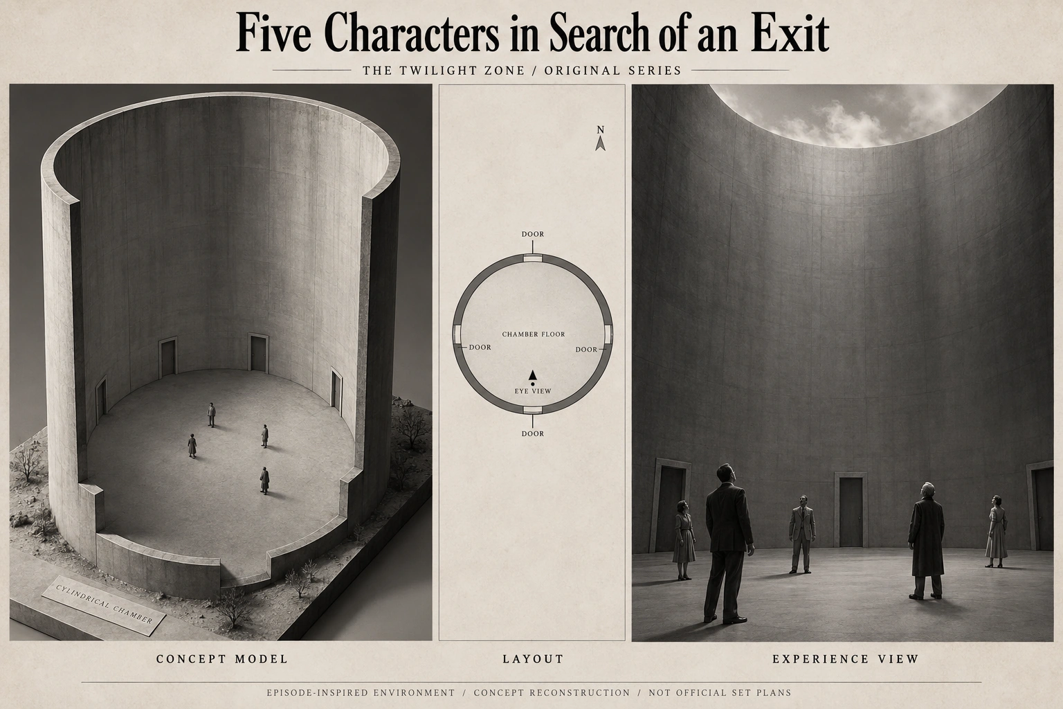Set model design board for The Twilight Zone: Five Characters in Search of an Exit.