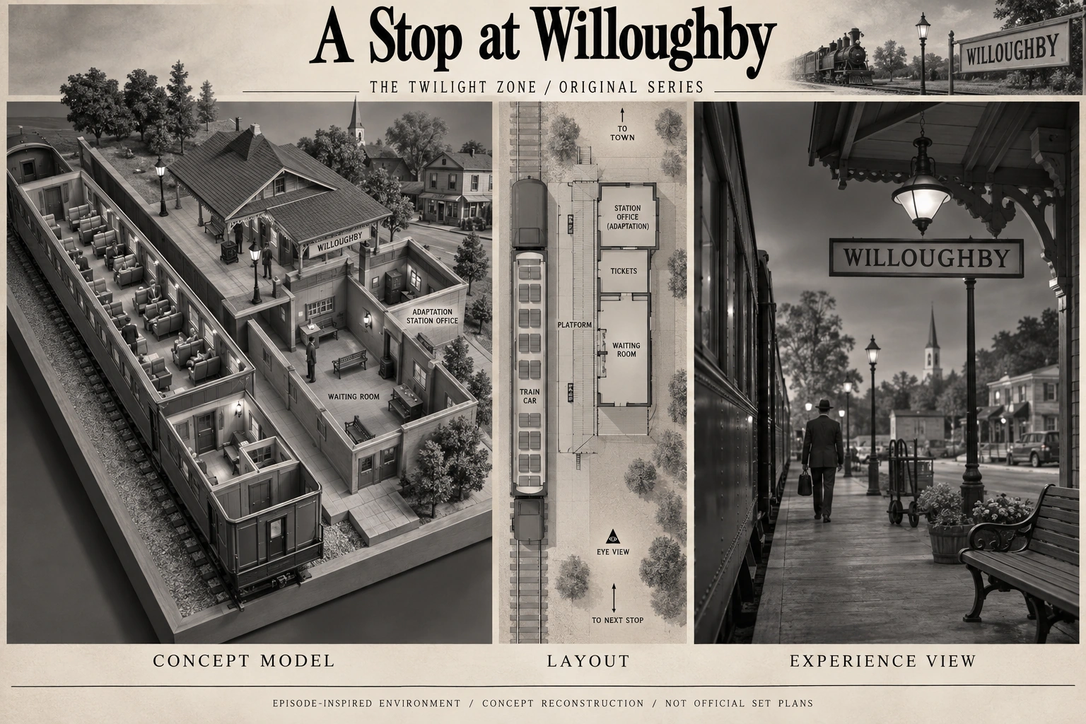 Set model design board for The Twilight Zone: A Stop at Willoughby.