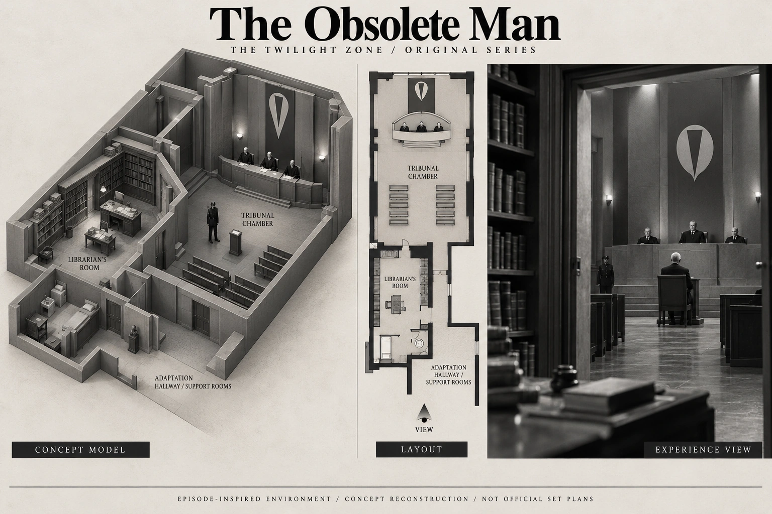 Set model design board for The Twilight Zone: The Obsolete Man.