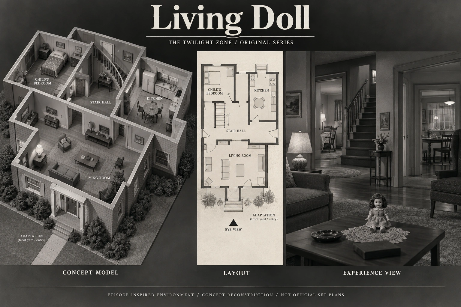 Set model design board for The Twilight Zone: Living Doll.