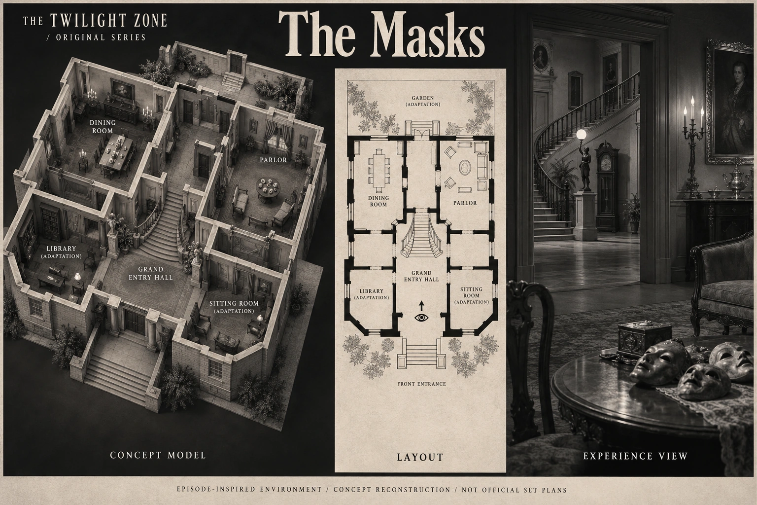 Set model design board for The Twilight Zone: The Masks.