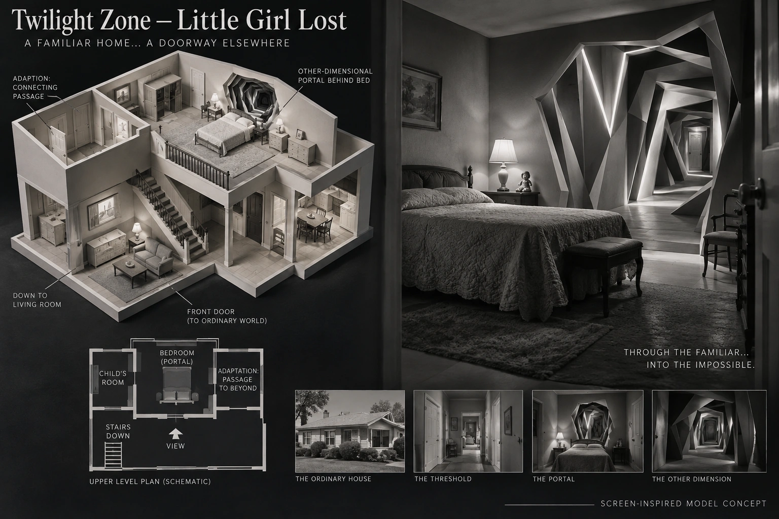 Set model design board for The Twilight Zone: Little Girl Lost.