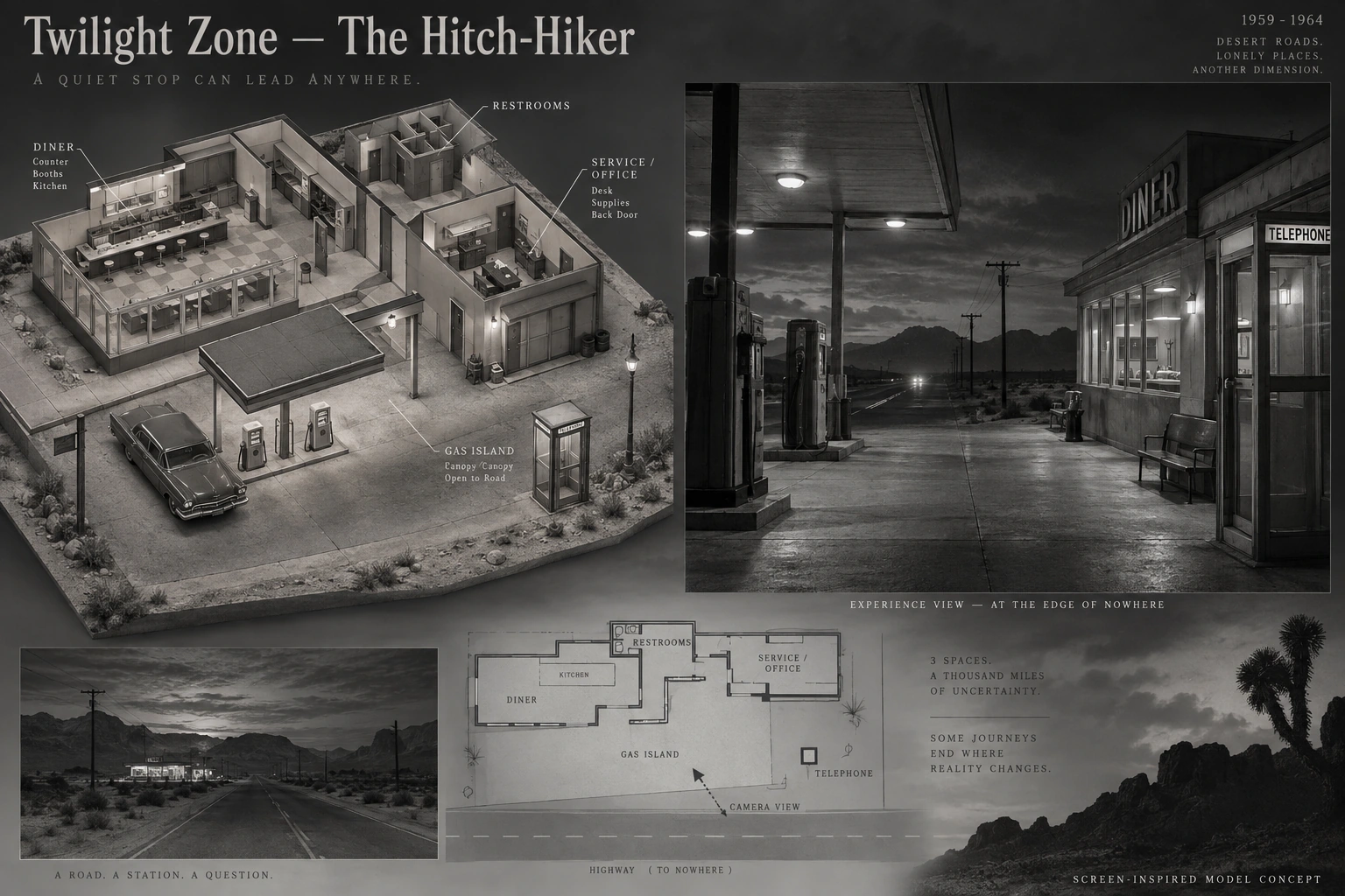 Set model design board for The Twilight Zone: The Hitch-Hiker.
