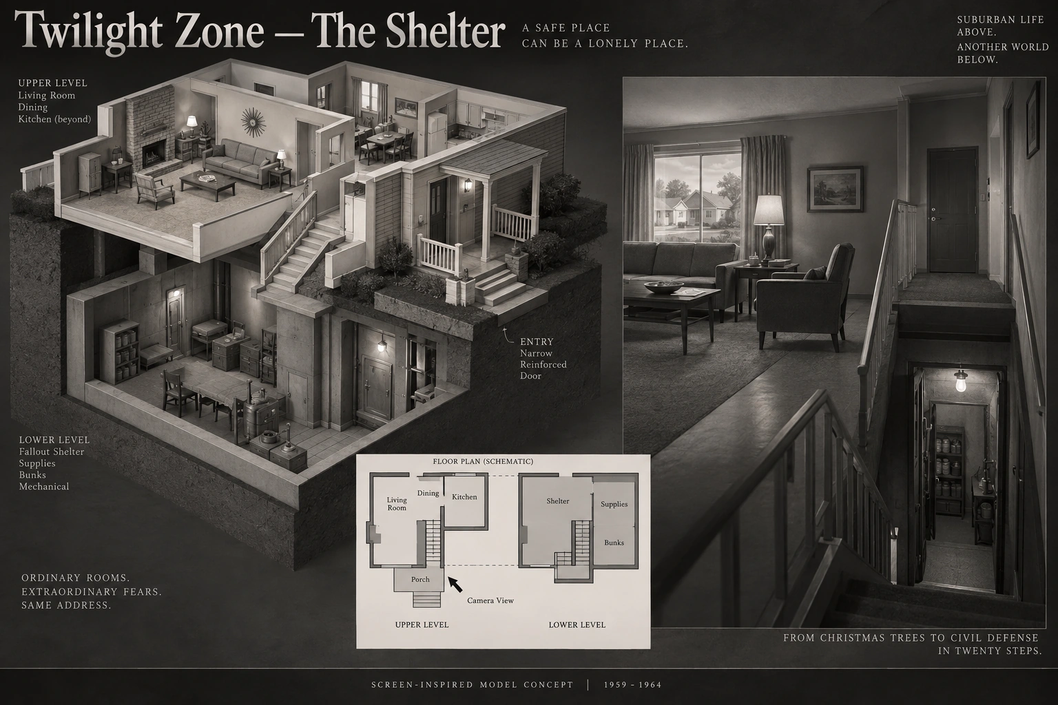 Set model design board for The Twilight Zone: The Shelter.