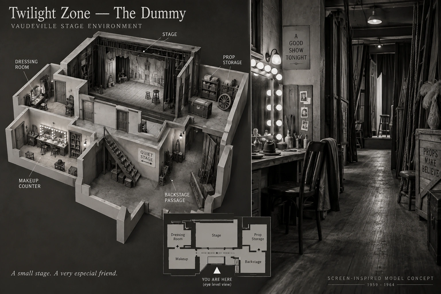 Set model design board for The Twilight Zone: The Dummy.