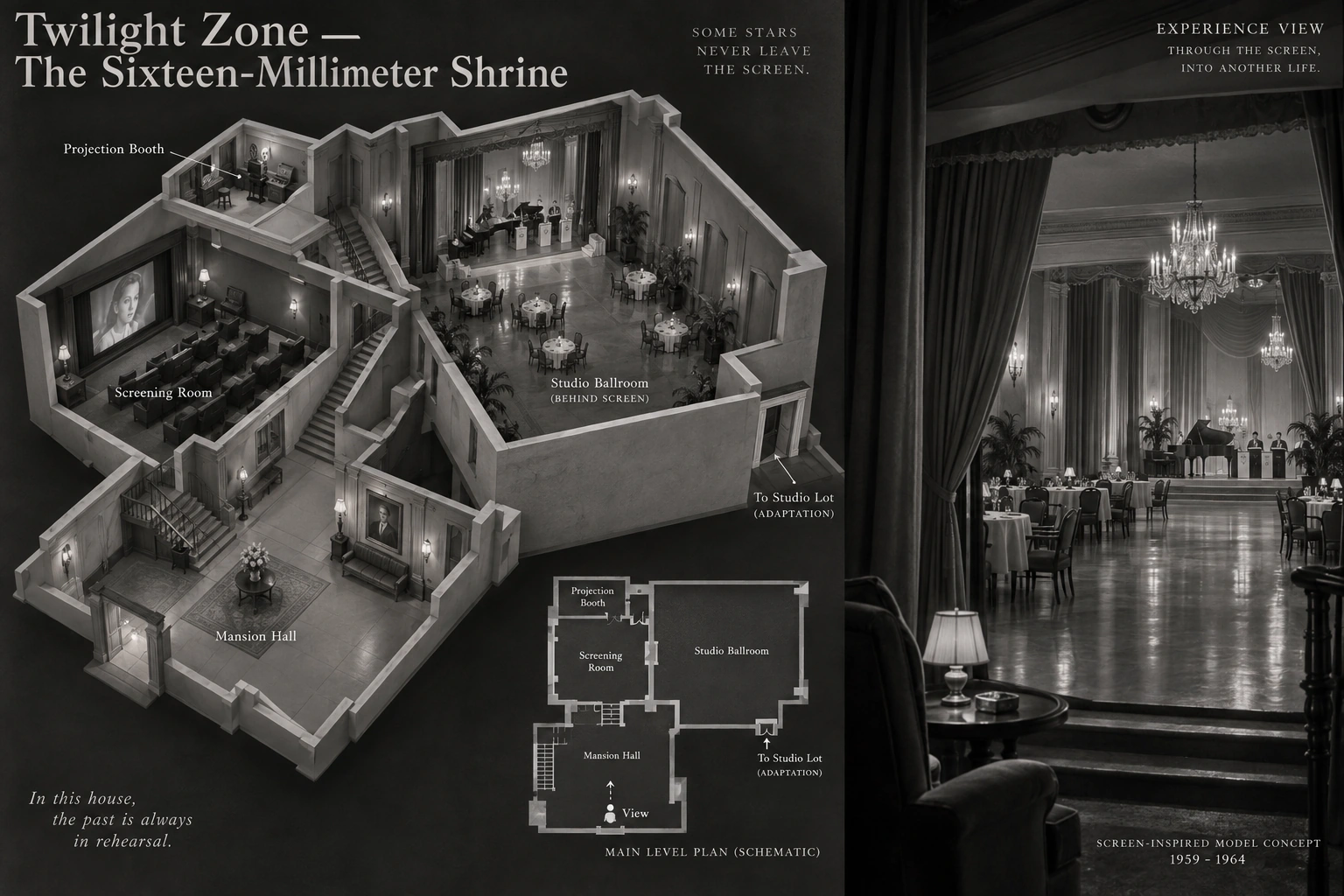 Set model design board for The Twilight Zone: The Sixteen-Millimeter Shrine.