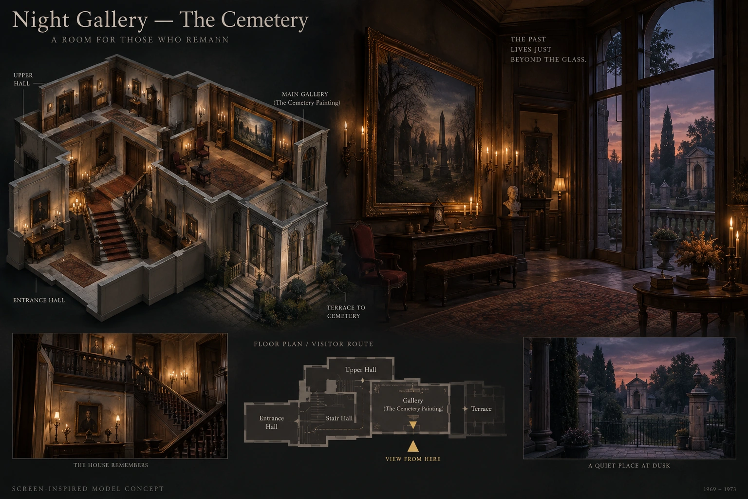 Set model design board for Night Gallery: The Cemetery.