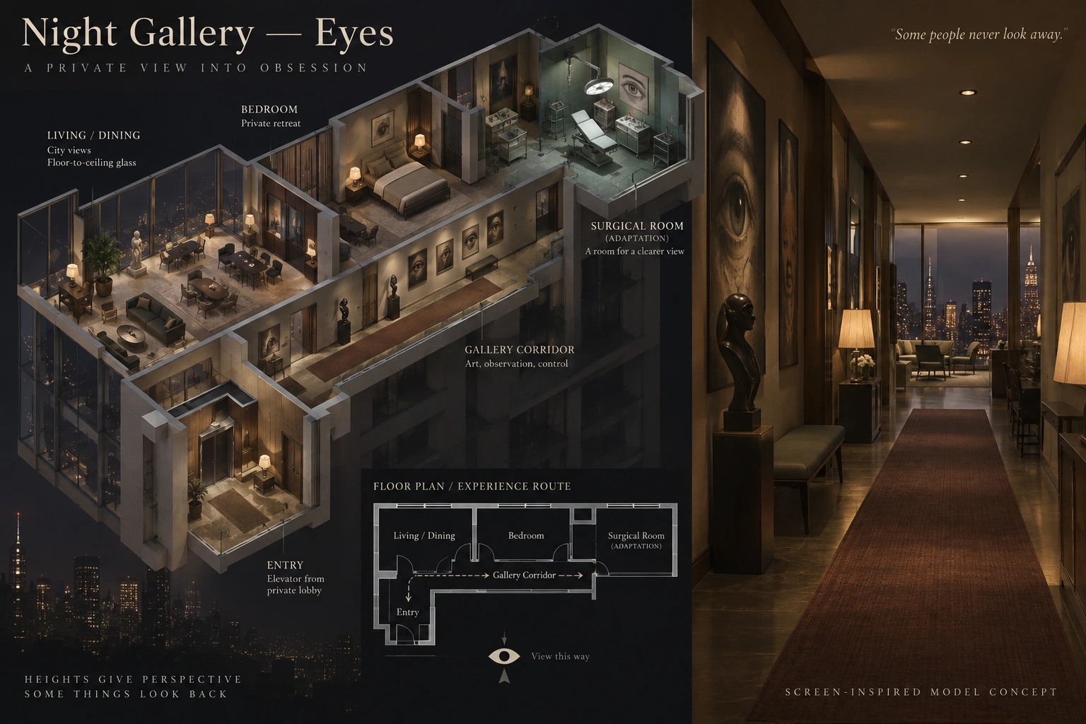 Set model design board for Night Gallery: Eyes.