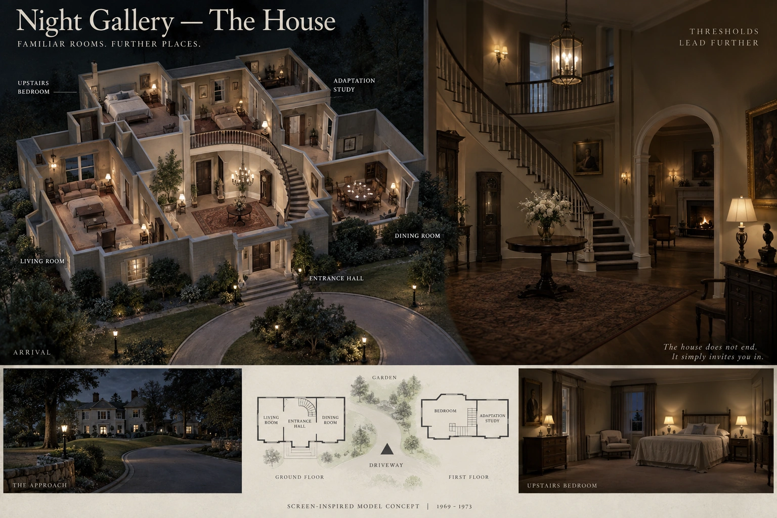 Set model design board for Night Gallery: The House.