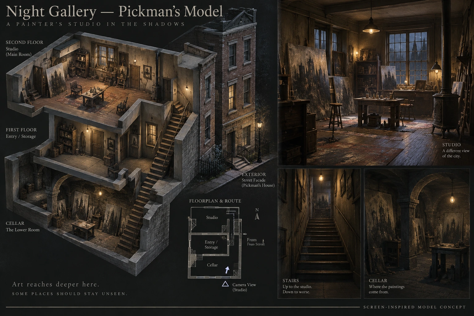 Set model design board for Night Gallery: Pickman's Model.